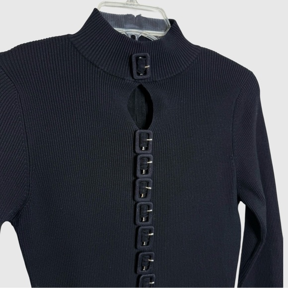 Vtg 90s Y2K Keyhole Buckle Top Sz Sm Long Sleeve Mock Neck Black Punk Emo Goth - Picture 3 of 5